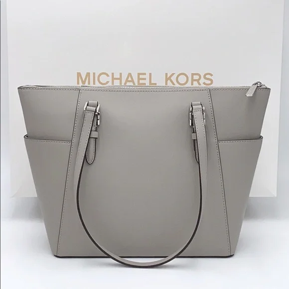 MICHAEL KORS CHARLOTTE LARGE TZ TOTE PEARL GREY